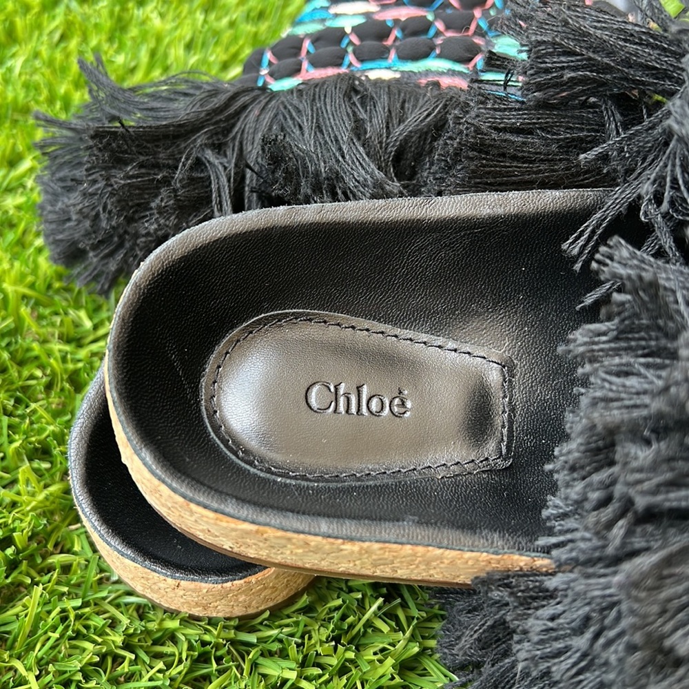 NWOB Chloe Kerenn Woven Leather Fringe Sandal Slide - Picture 10 of 15
